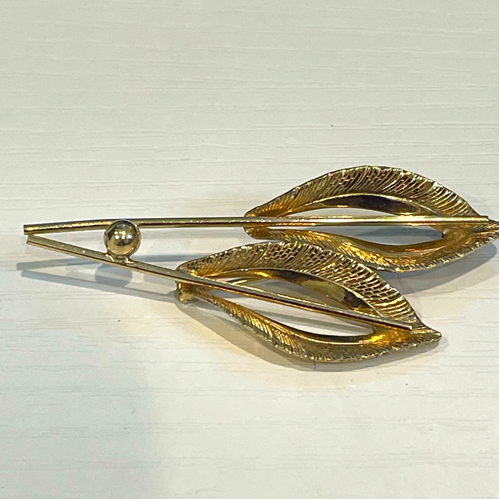 Vtg Double Leaf Brooch Signed Wells 1/20 12k Gf Gold Filled Open 2.25